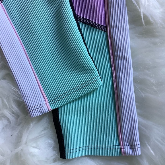Beach Riot Bailey Black Ribbed Pastel Colorblock Leggings Small - Picture 8 of 9